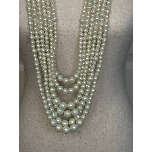 Chicos Multi Strand Pearl Tone Necklace w/ Crystal Bars Statement 38” - Picture 3 of 14